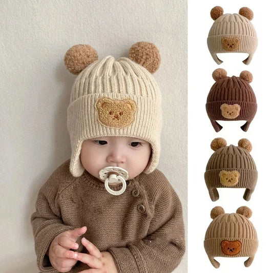 Cute Cartoon Bear Ear Protection Baby Beanie