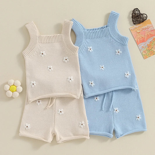 Flower Embroidered Baby Set