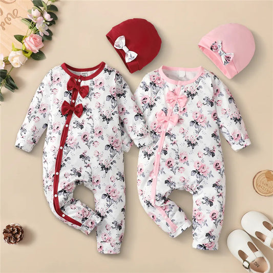 Lovely Floral Baby Girl Romper with Hat