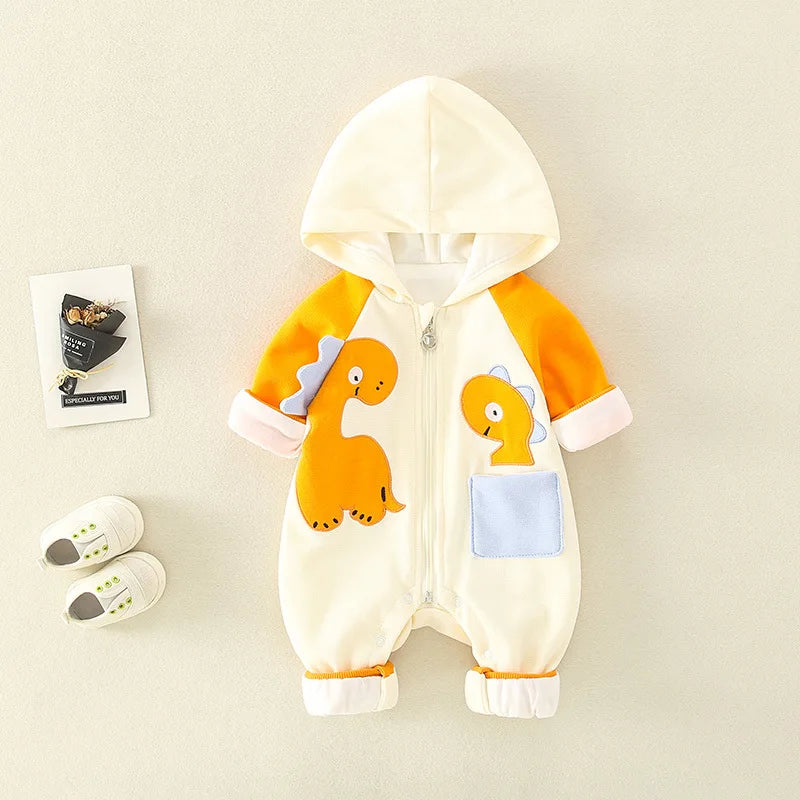 Baby 3D Ear Cartoon Long-sleeve Hooded Cotton Jumpsuit