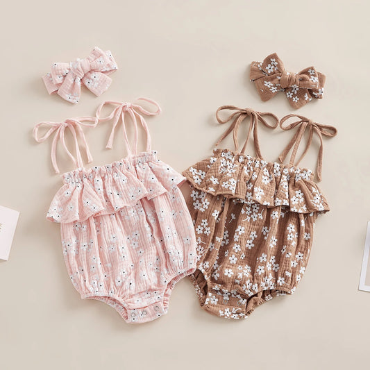 Floral Infant Playsuit with Headband