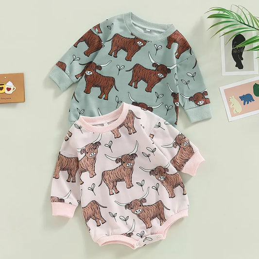 Cartoon Bull Print Baby Romper