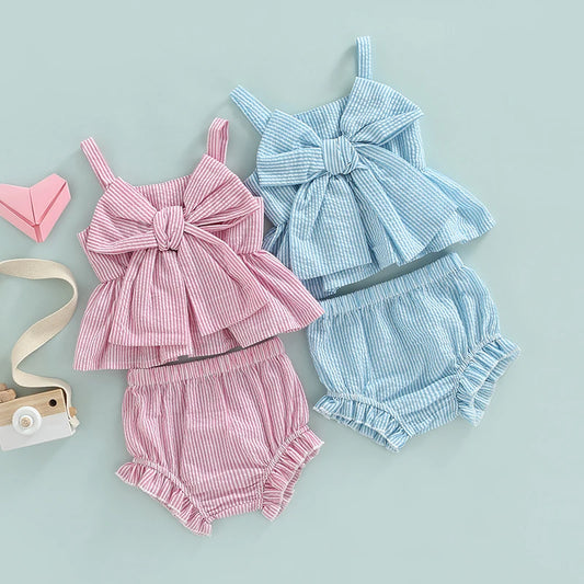 Striped Bowknot Baby Set