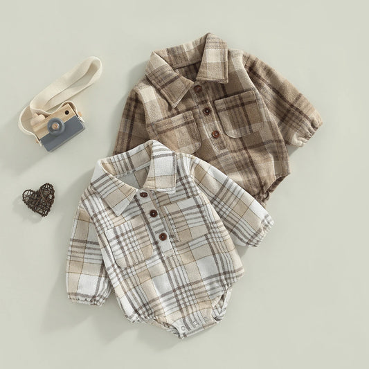 Vintage Plaid Baby Boy Romper