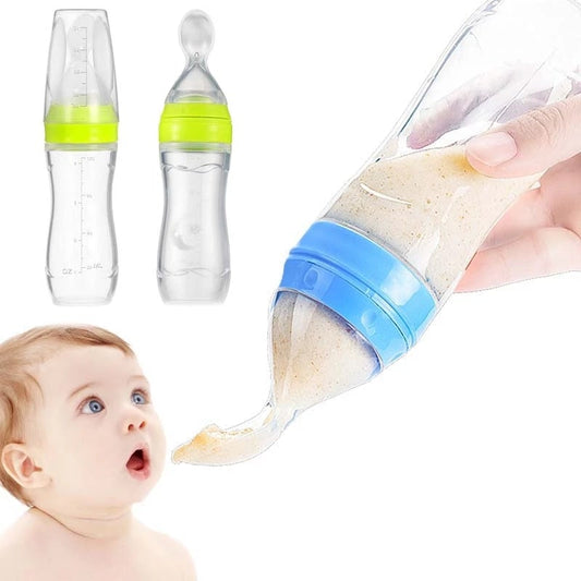 Baby Squeezing Feeding Bottle with Spoon - Bloom & Babes